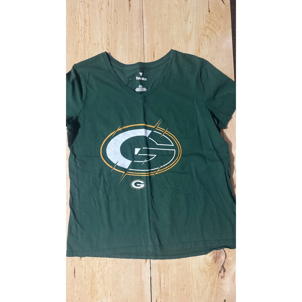 Fanatics Green Bay Packers NFL Womens Graphic V-Neck T-Shirt Green Large‎
